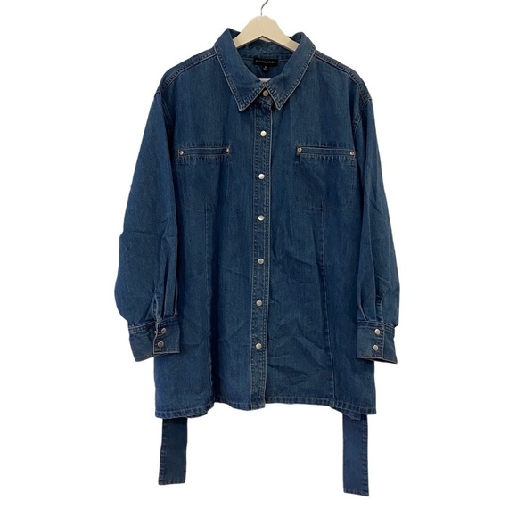 NAT & LIV X JLUXLABEL Zoe Belted Denim Shirt Women’s Size Small NEW - Picture 3 of 8